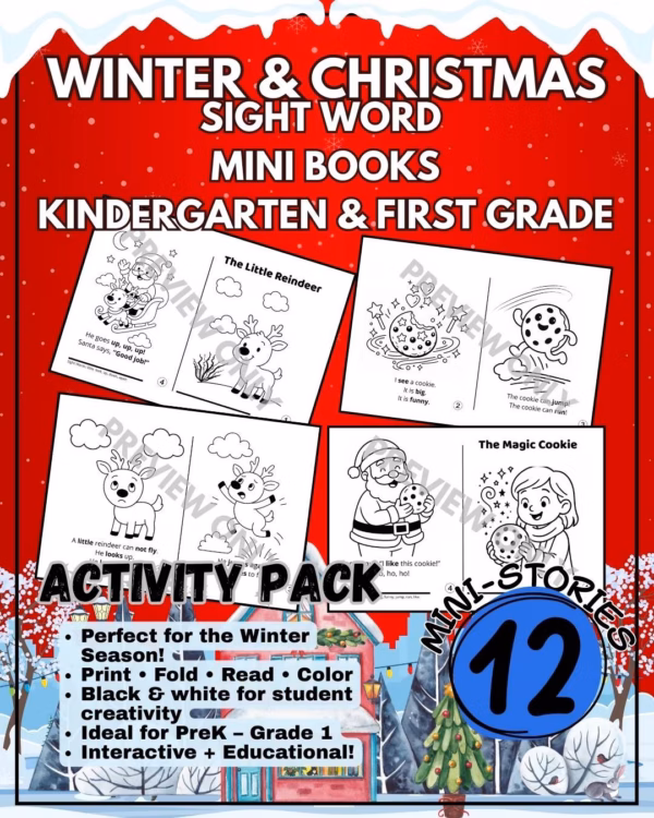 winter & christmas sight word mini books | kindergarten & first grade | print & fold readers