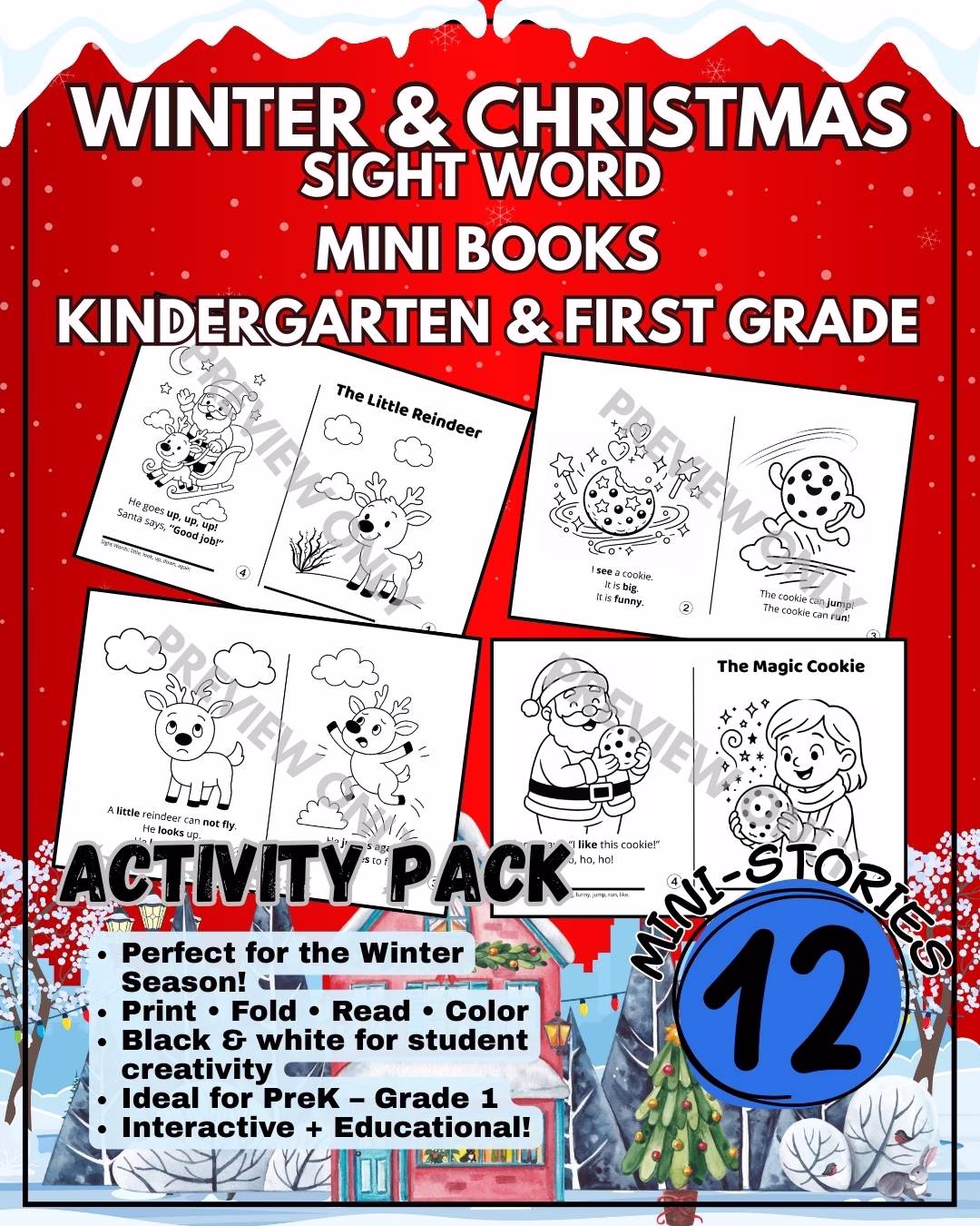 winter & christmas sight word mini books | kindergarten & first grade | print & fold readers