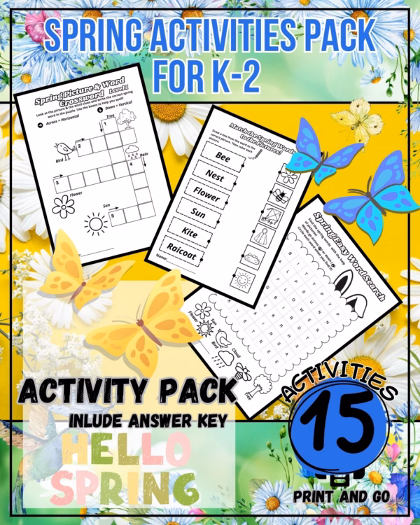 spring activity pack for k 2 | vocabulary, word searches, mazes, and more!