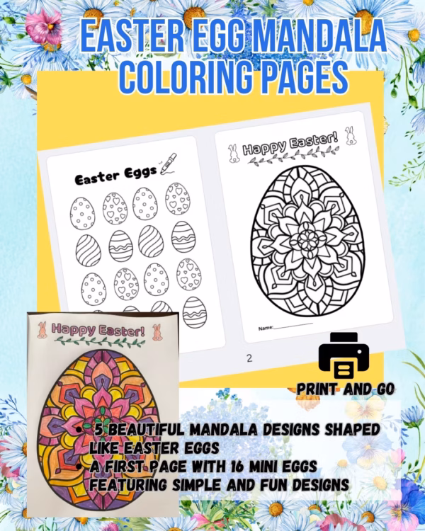 easter egg coloring pages – mandala printables for kids – spring activity